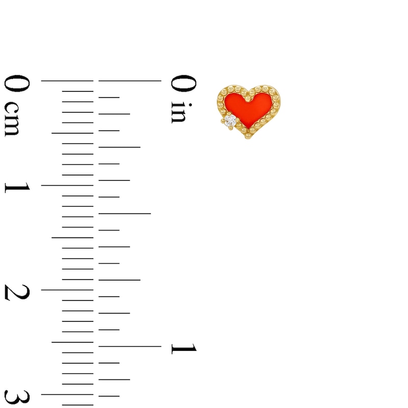 Main Image 2 of Child's 10K Solid Gold CZ and Red Enamel Heart Studs