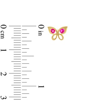 Child's 10K Solid Gold Synthetic Ruby Butterfly Studs