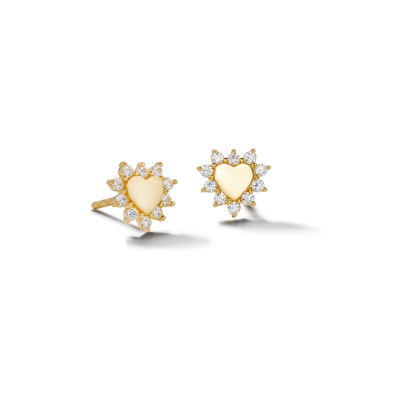 10K Solid Gold CZ Outlined Heart Studs