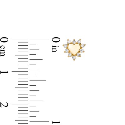 10K Solid Gold CZ Outlined Heart Studs