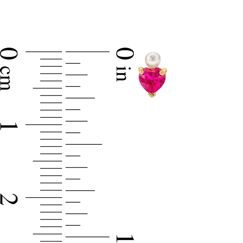 Child's 10K Semi-Solid Synthetic Ruby and Freshwater Cultured Pearl Heart Studs