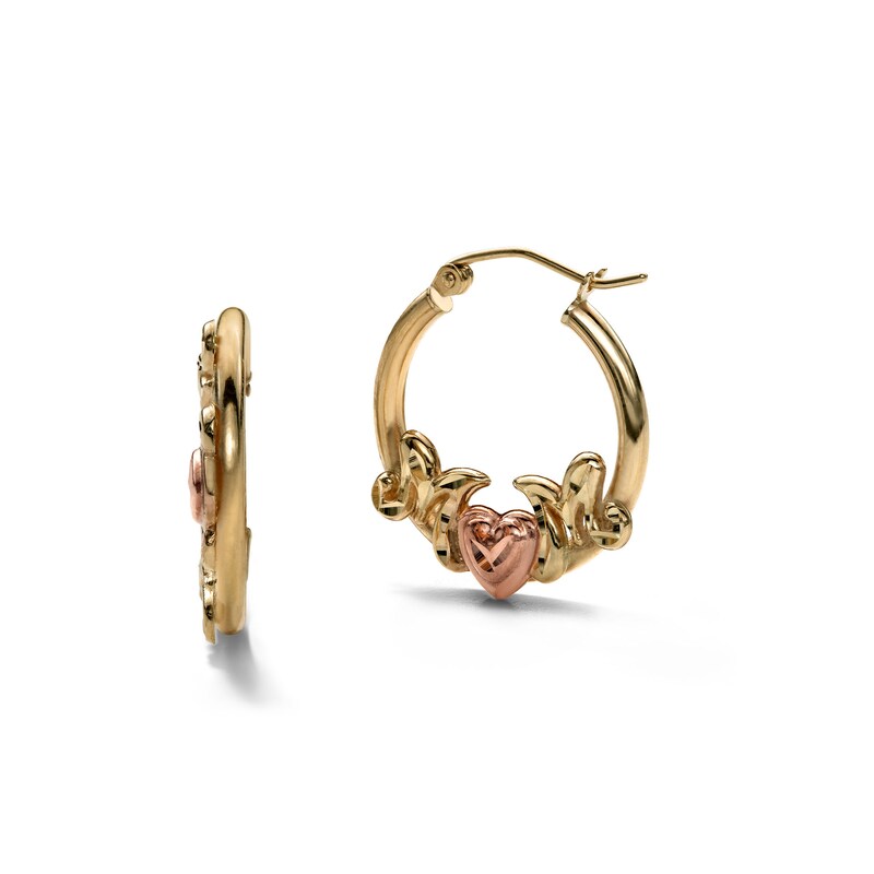 Main Image 1 of 10K Hollow Gold Mom Heart Two-Tone Hoops