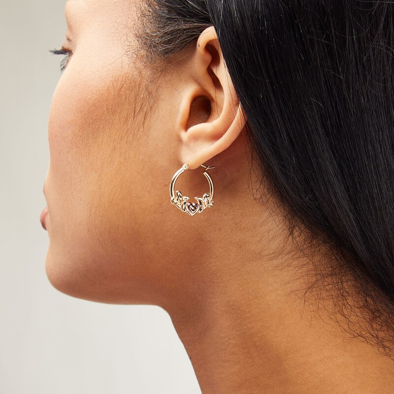 Main Image 2 of 10K Hollow Gold Mom Heart Two-Tone Hoops