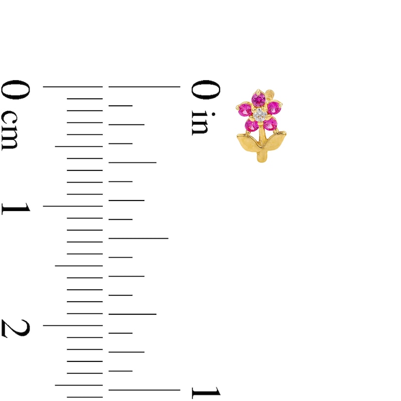 Main Image 2 of Child's 10K Solid Gold Synthetic Ruby and CZ Flower Studs