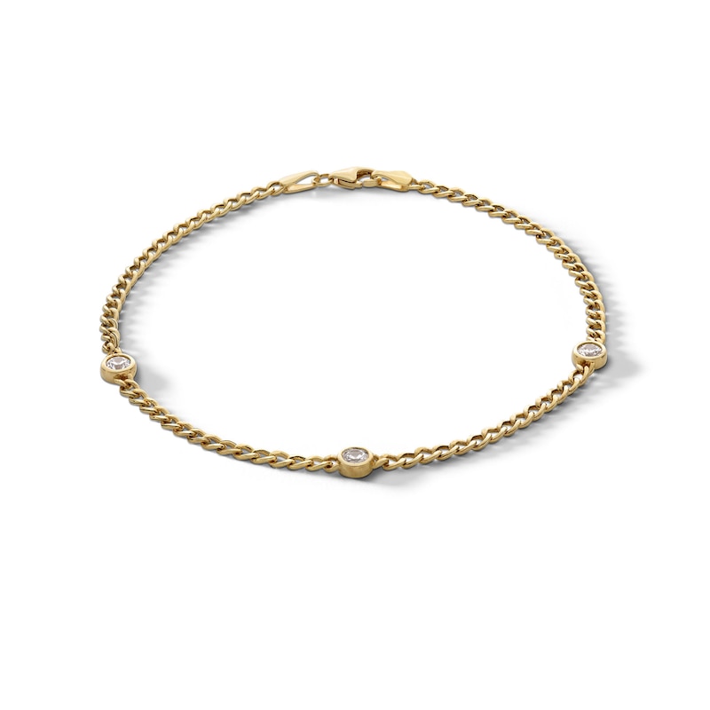 10K Hollow Gold CZ Bezel-Set Curb Chain Bracelet - 7.5"