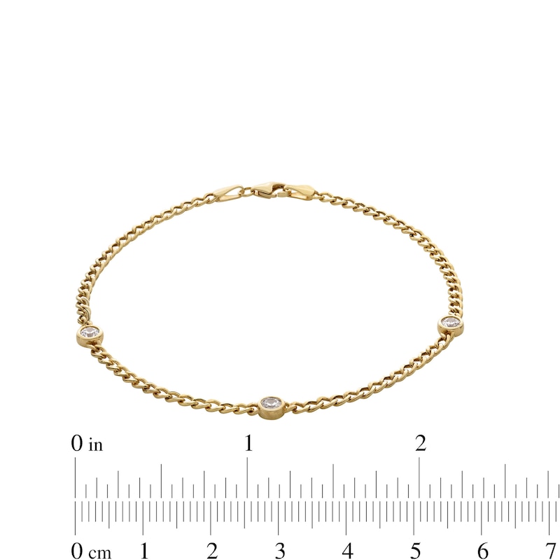 10K Hollow Gold CZ Bezel-Set Curb Chain Bracelet - 7.5"