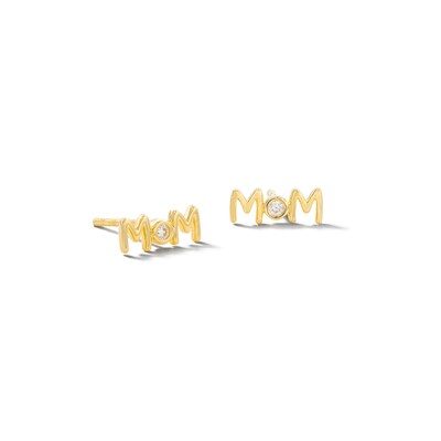 10K Solid Gold CZ MOM Studs