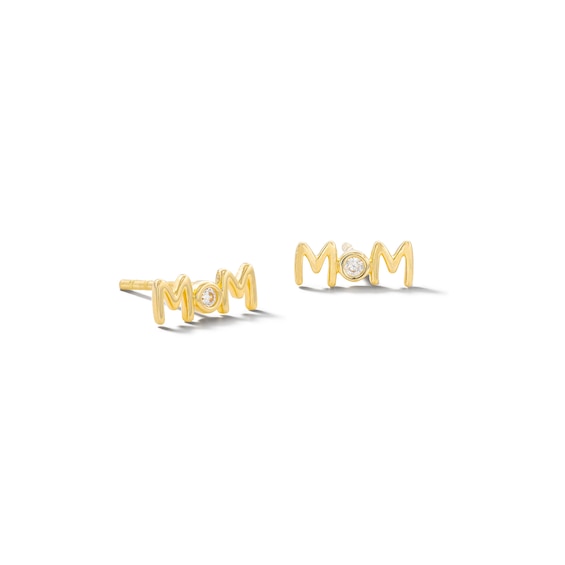 10K Solid Gold CZ MOM Studs