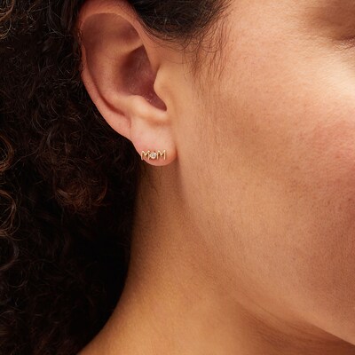 10K Solid Gold CZ MOM Studs