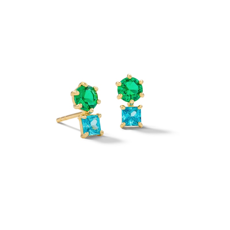 10K Solid Gold Blue and Green CZ Studs