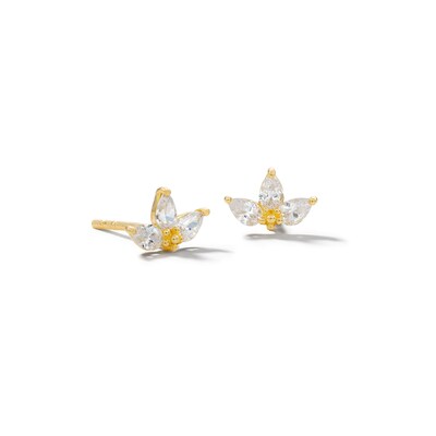 10K Solid Gold CZ Triple Pear Studs