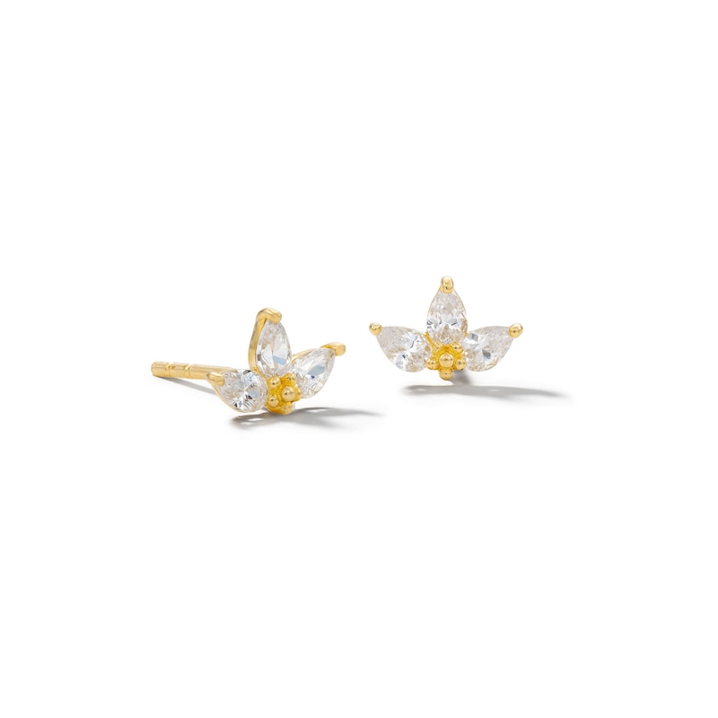 10K Solid Gold CZ Triple Pear Studs