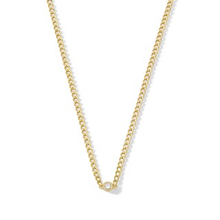 10K Hollow Gold CZ Bezel Set Thin Curb Chain - 18"
