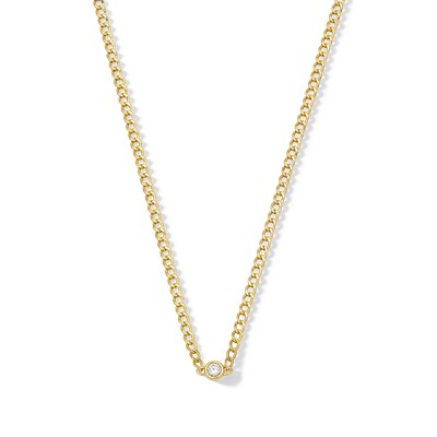 10K Hollow Gold CZ Bezel Set Thin Curb Chain - 18"