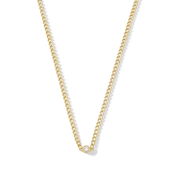 10K Hollow Gold CZ Bezel Set Thin Curb Chain - 18"
