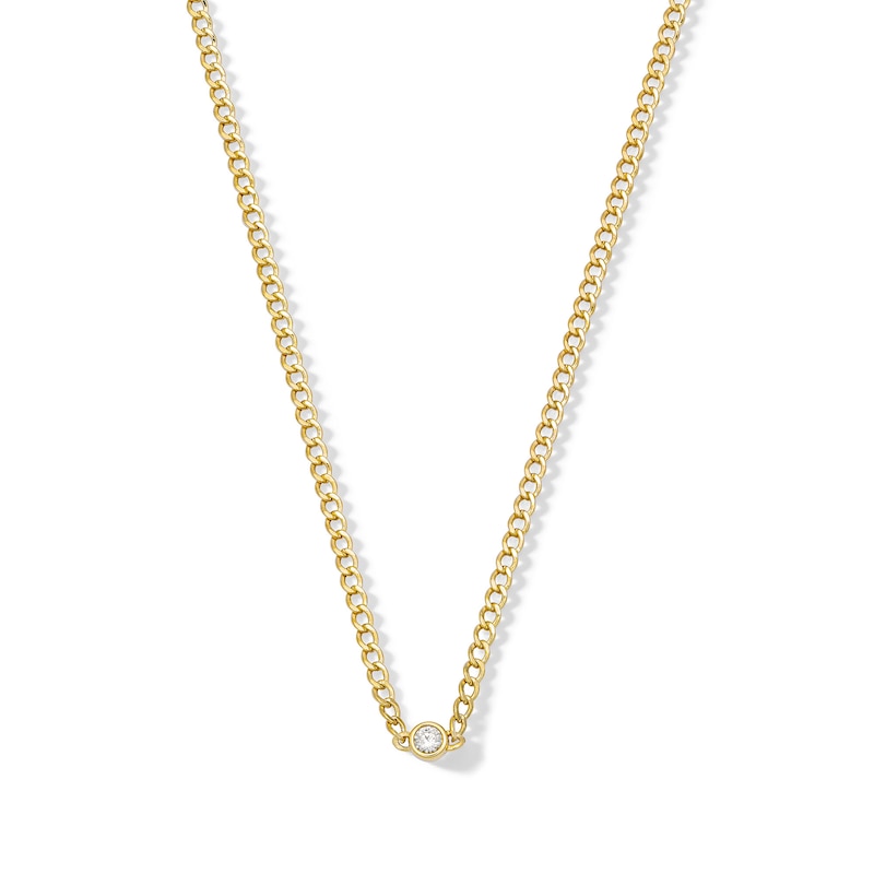 10K Hollow Gold CZ Bezel Set Thin Curb Chain - 18"