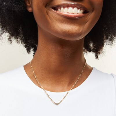 10K Hollow Gold CZ Bezel Set Thin Curb Chain - 18"
