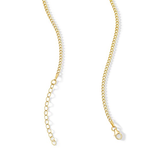 10K Hollow Gold CZ Bezel Set Thin Curb Chain - 18"