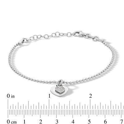 Sterling Silver CZ Bead Chain Heart Charm Bracelet