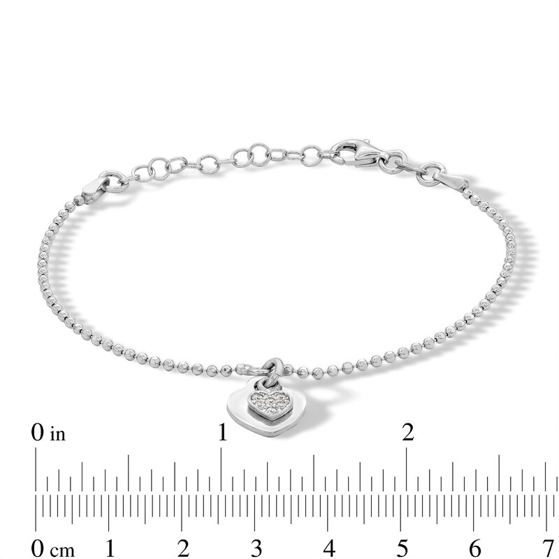 Main Image 3 of Sterling Silver CZ Bead Chain Heart Charm Bracelet