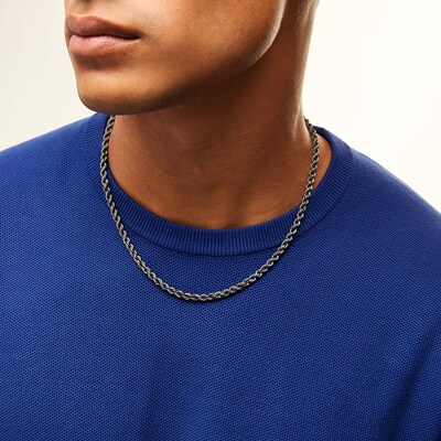 ​​​​​​​Sterling Silver Gunmetal Rope Chain Made in Italy - 20"