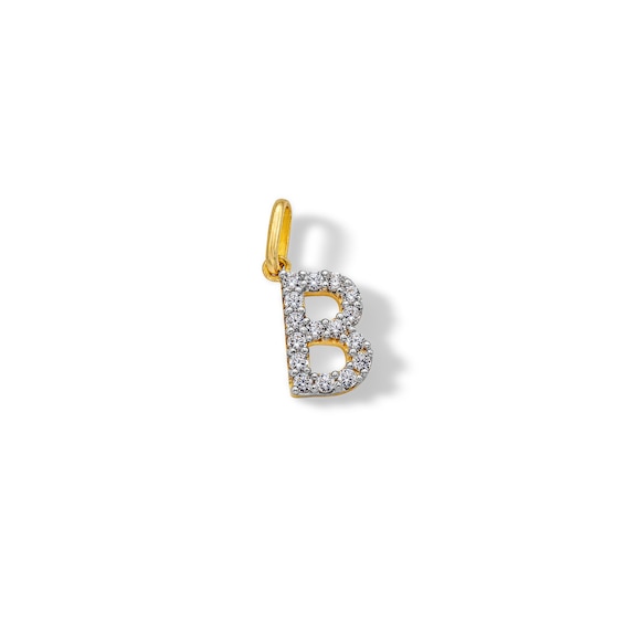 10K Solid Gold CZ B Initial Charm