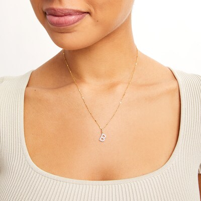 10K Solid Gold CZ B Initial Charm