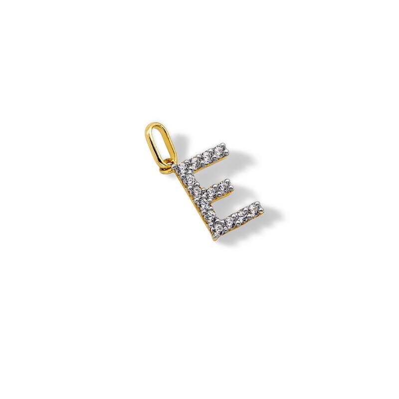 Main Image 3 of 10K Solid Gold CZ E Initial Charm