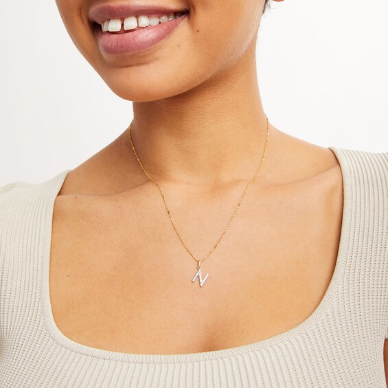 10K Solid Gold CZ N Initial Charm