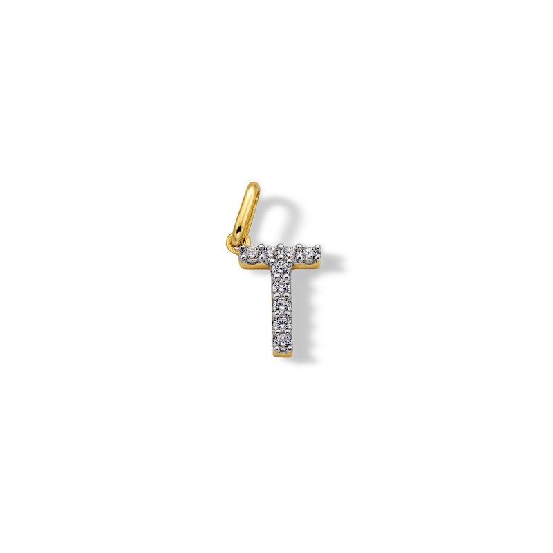 10K Solid Gold CZ T Initial Charm