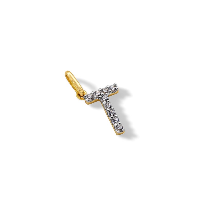 Main Image 3 of 10K Solid Gold CZ T Initial Charm