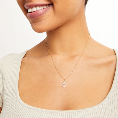 10K Solid Gold CZ U Initial Charm