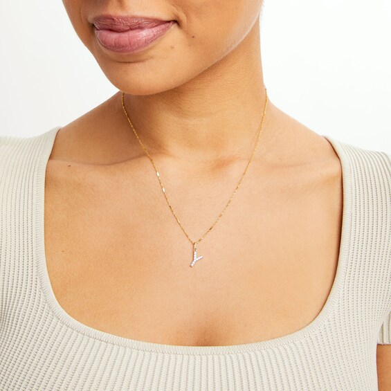 10K Solid Gold CZ Y Initial Charm