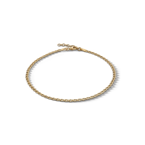 ​​​​​​​10K Hollow Gold Mariner Chain Anklet Made in Italy - 9"