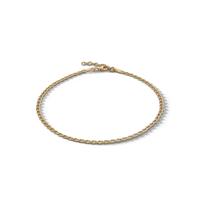 Main Image 1 of ​​​​​​​10K Hollow Gold Mariner Chain Anklet Made in Italy - 9"