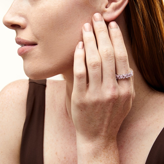 Sterling Silver CZ Pink Eternity Ring - Size 8