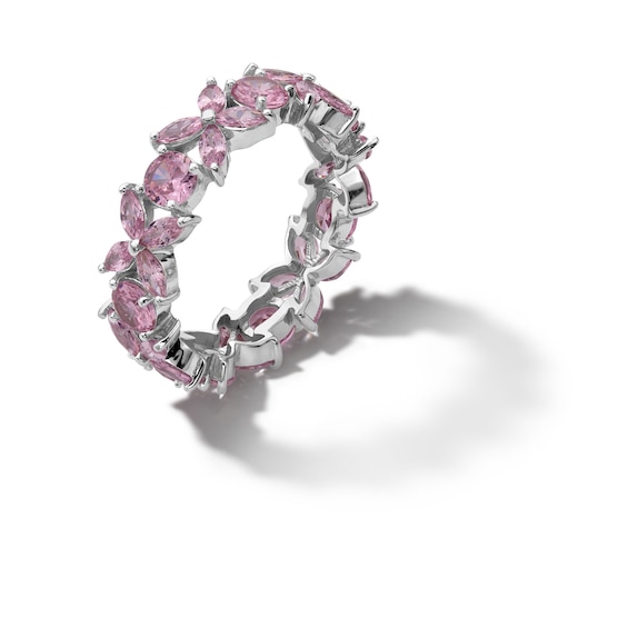 Sterling Silver CZ Pink Eternity Ring - Size 8