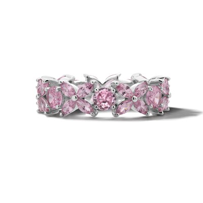 Sterling Silver CZ Pink Eternity Ring - Size 8