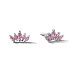 Sterling Silver CZ Pink Five-Stone Marquise Studs