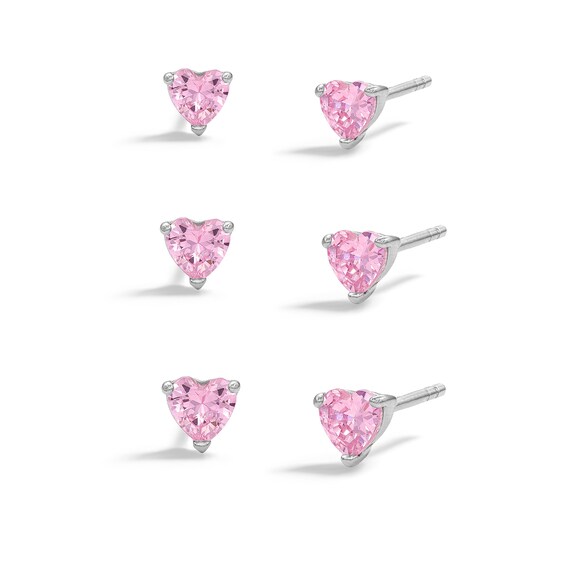 Sterling Silver Pink CZ Studs Set