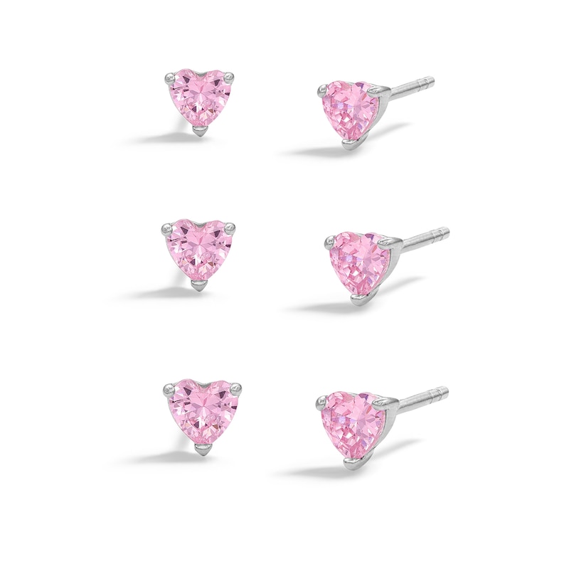 Main Image 1 of Sterling Silver Pink CZ Studs Set