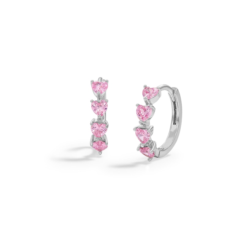 Main Image 1 of Sterling Silver Pink CZ Heart Huggie Hoops