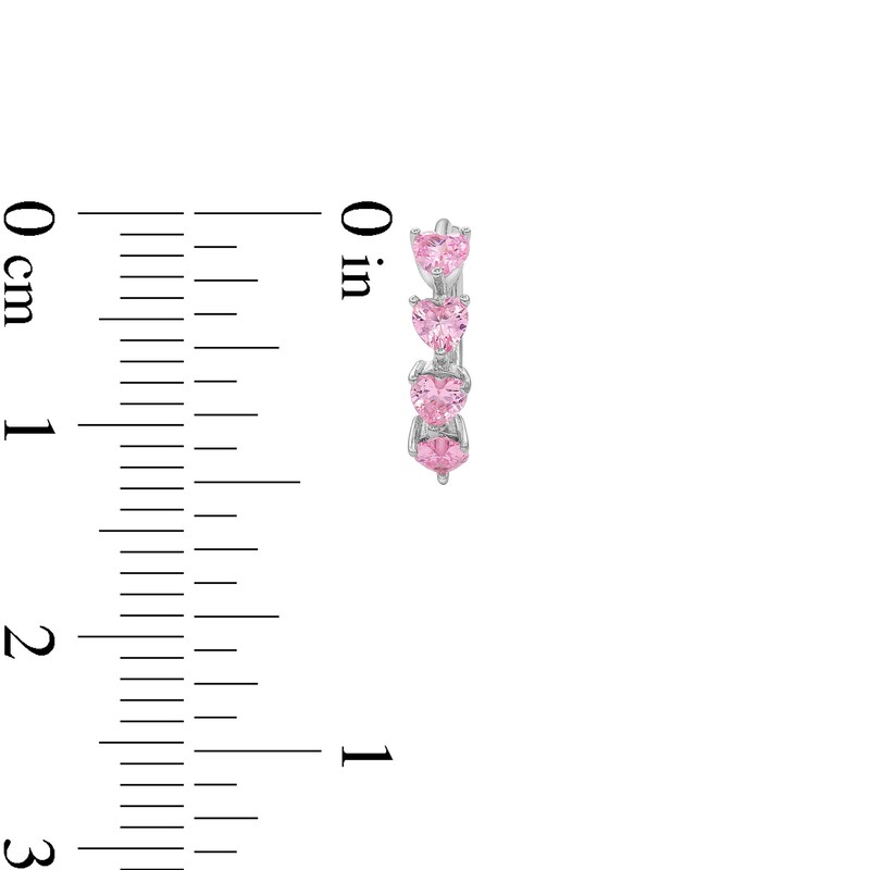 Main Image 3 of Sterling Silver Pink CZ Heart Huggie Hoops