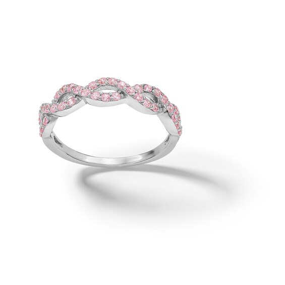 ​​​​​​​Sterling Silver Pink CZ Braided Ring - Size 7