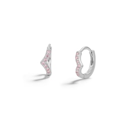 Sterling Silver Pink CZ Chevron Huggie Hoops
