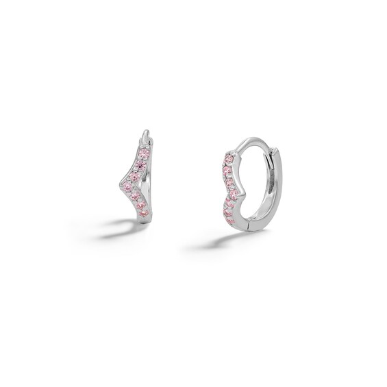 Sterling Silver Pink CZ Chevron Huggie Hoops