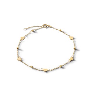 10K Solid Gold Hearts Anklet Made in Italy - 9"