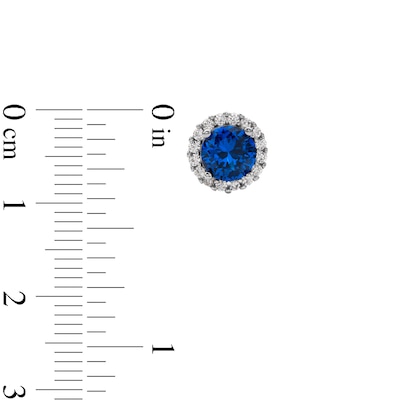 Solid Sterling Silver 6mm Blue and White CZ Halo Studs