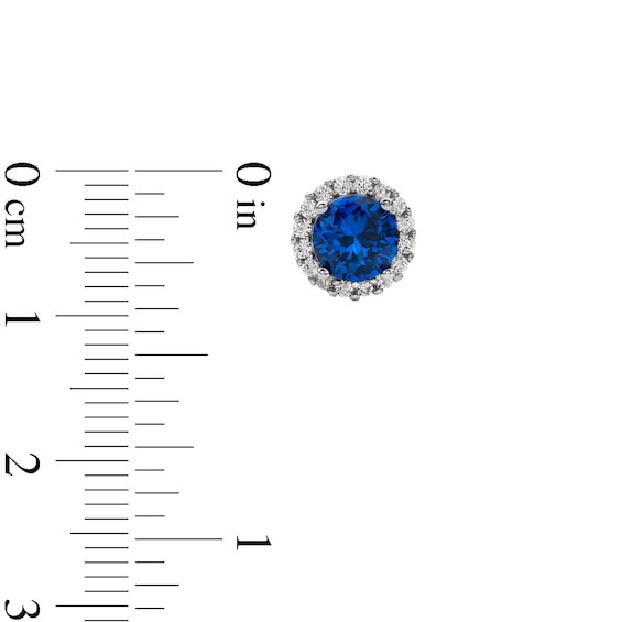 Solid Sterling Silver 6mm Blue and White CZ Halo Studs