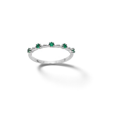 ​​​​​​​Sterling Silver Green CZ Flower Station Ring - Size 7